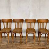 Série de 6 anciennes chaises bistrot en bois clair