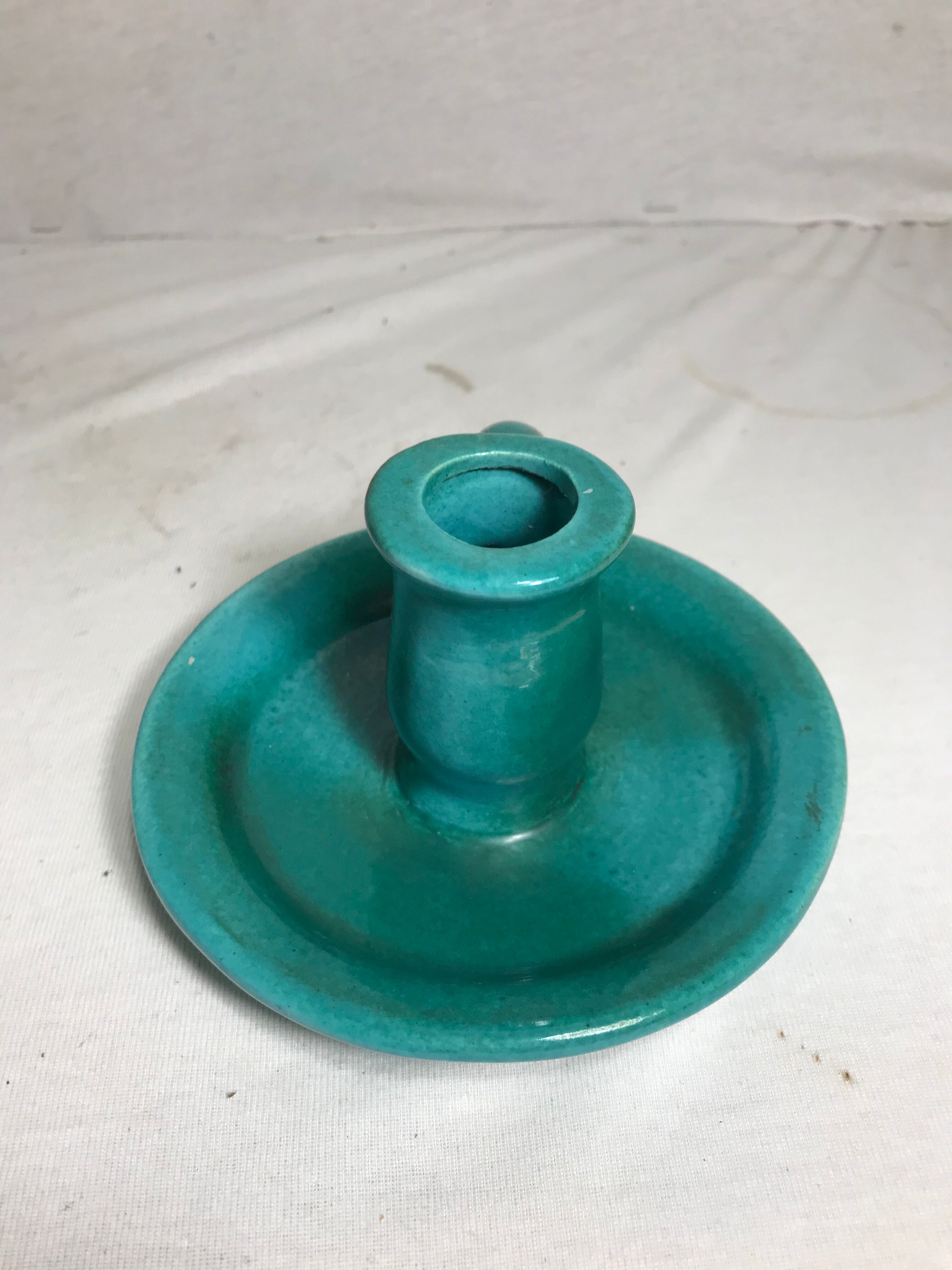 Old caves dieulefit green ceramic + cove vintage candlestick pair