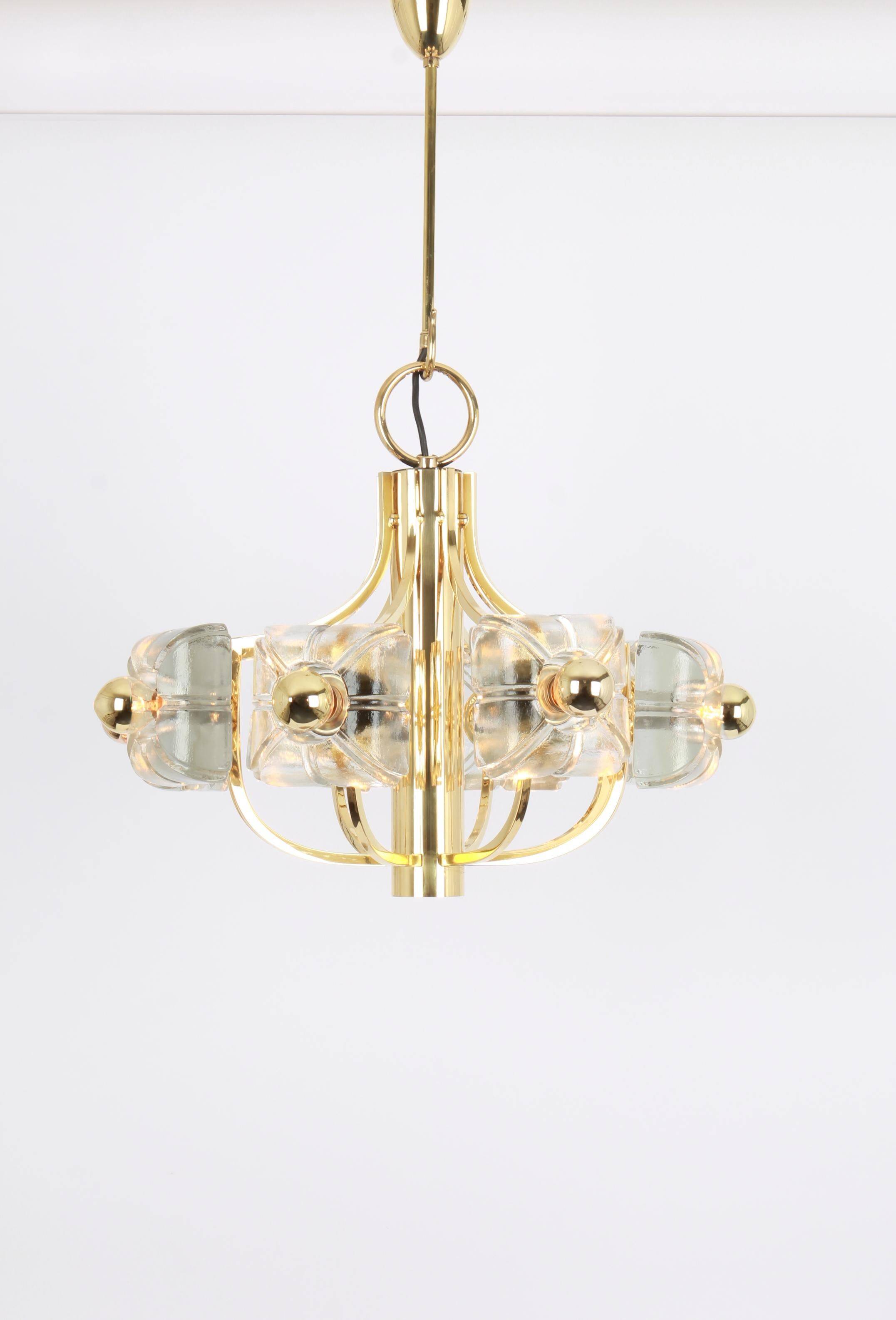 Large brass and crystal glass pendant by Sische, Germany, 1970s.