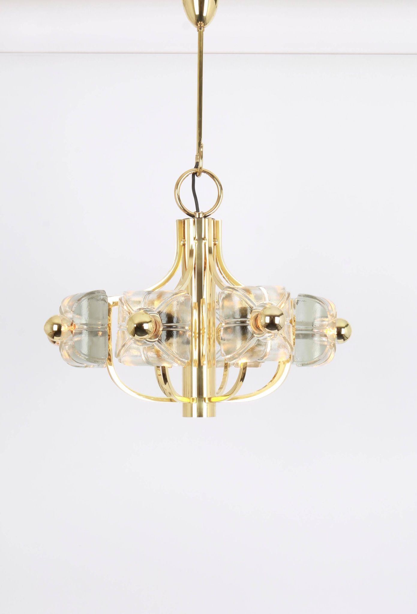 Large brass and crystal glass pendant by Sische, Germany, 1970s.