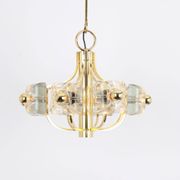 Large brass and crystal glass pendant by Sische, Germany, 1970s.