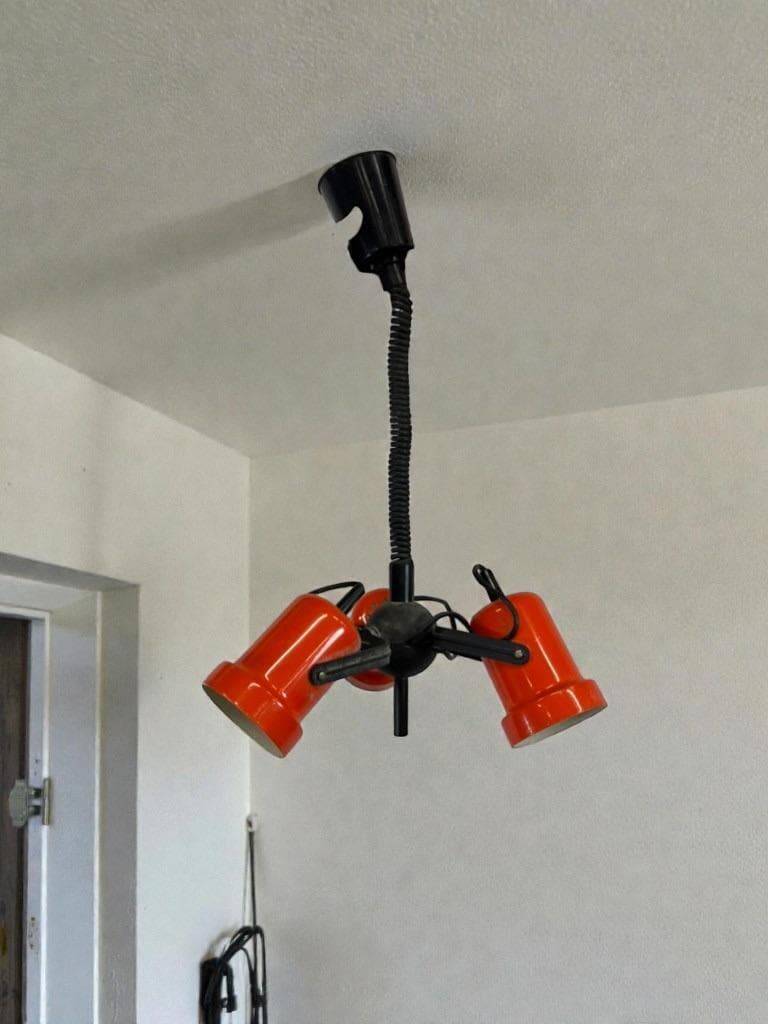 vintage orange pendant light with 3 spots