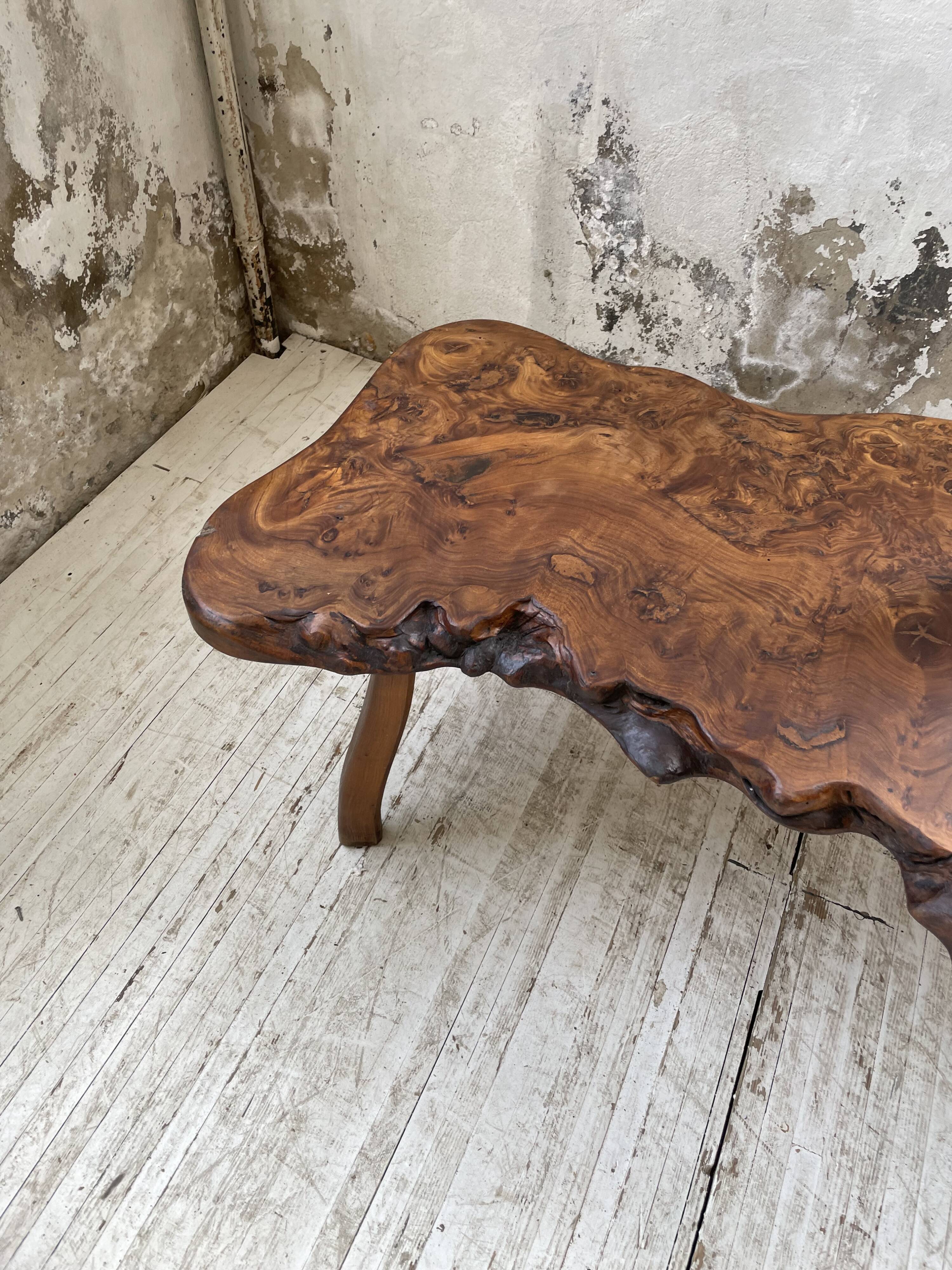 Solid free-form elm coffee table