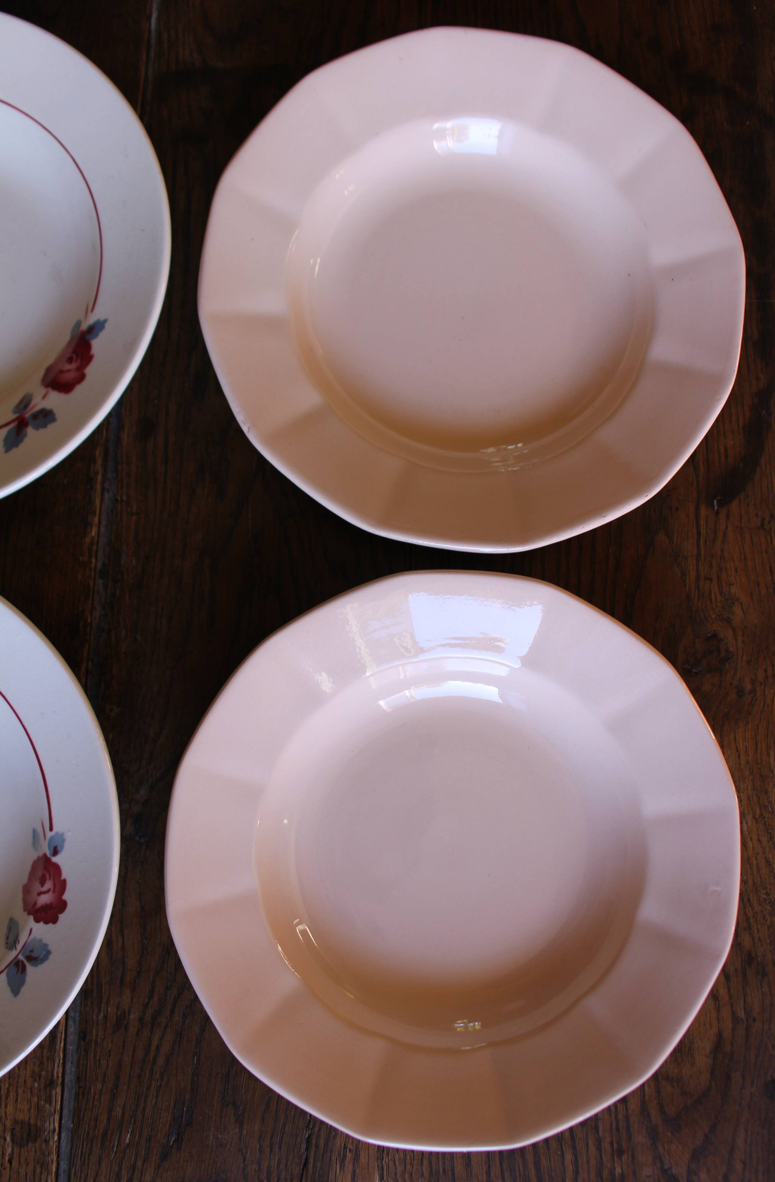 6 mismatched pink deep plates Digoin Badonviller Art Deco