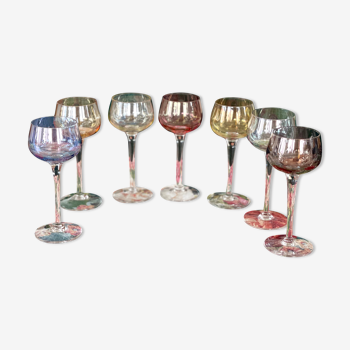 7 verres à pied iridescent vintage