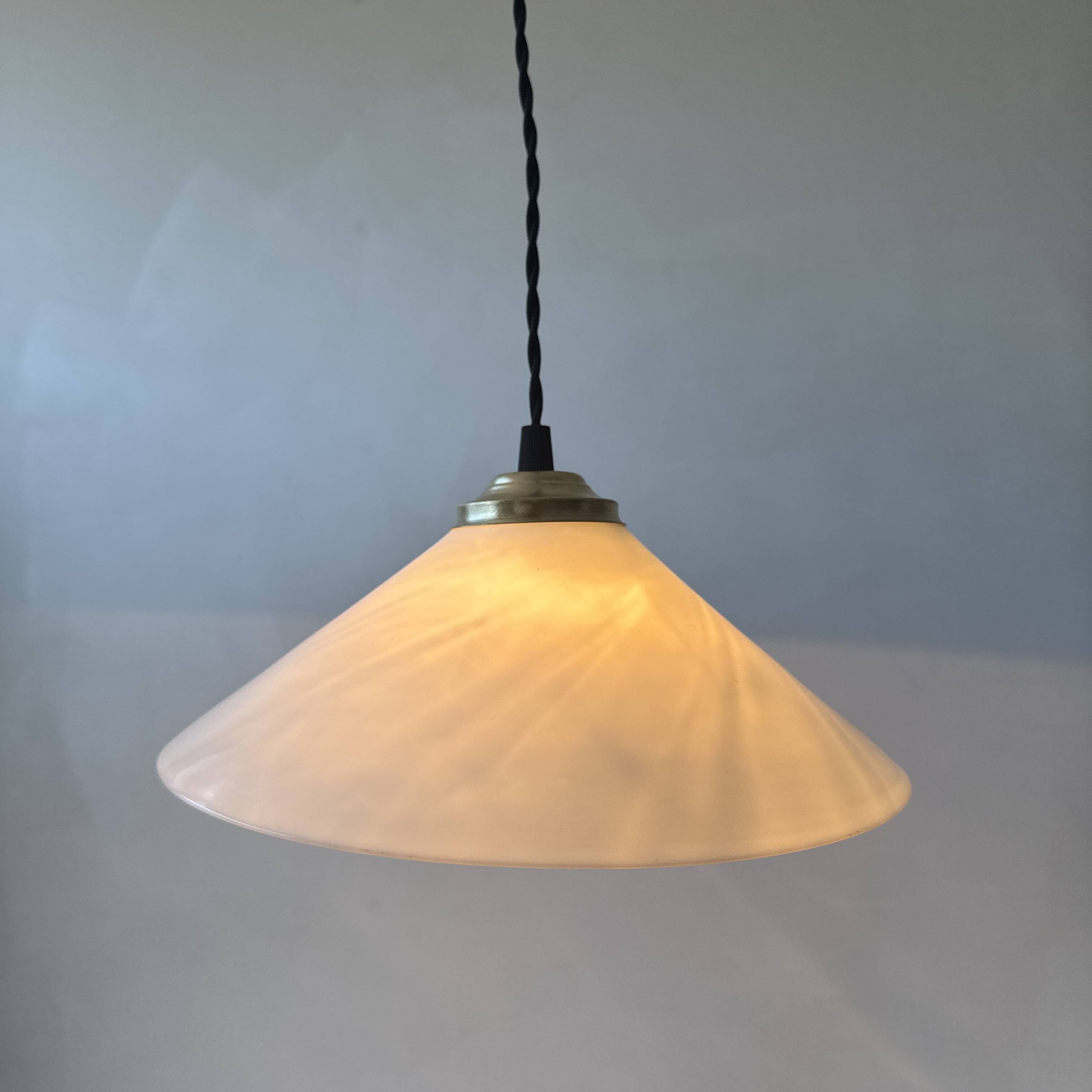Antique vintage opaline conical pendant light