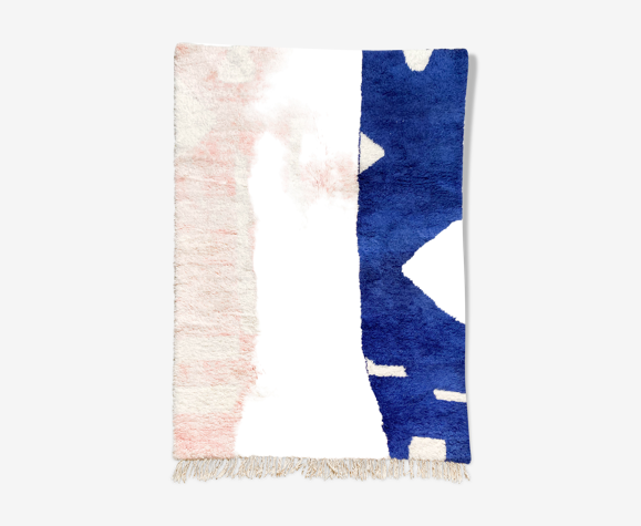 Tapis berbère marocain beni ouarain écru à motifs graphiques 245x156cm