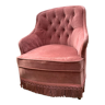 Fauteuil crapaud velours vieux rose