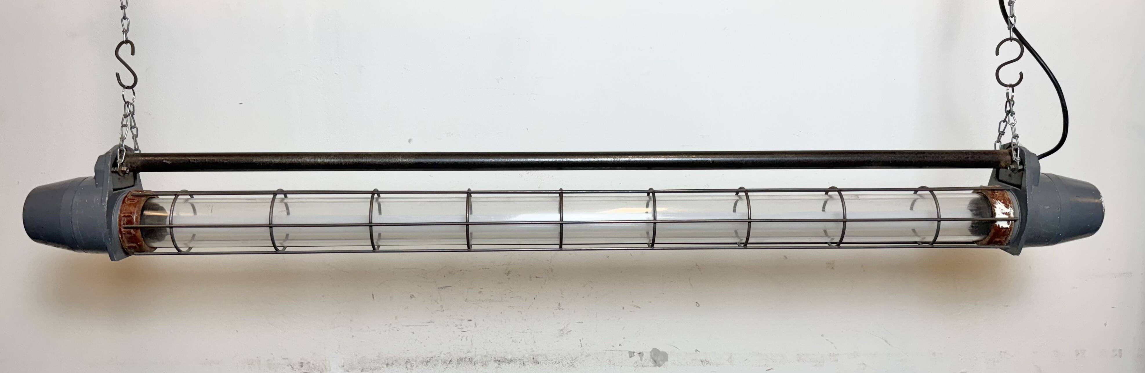 Large Grey Soviet Industrial Hanging Tube Light, 1970s