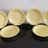 Lots de 6 anciennes assiettes creuses Longchamp France jaune soleil