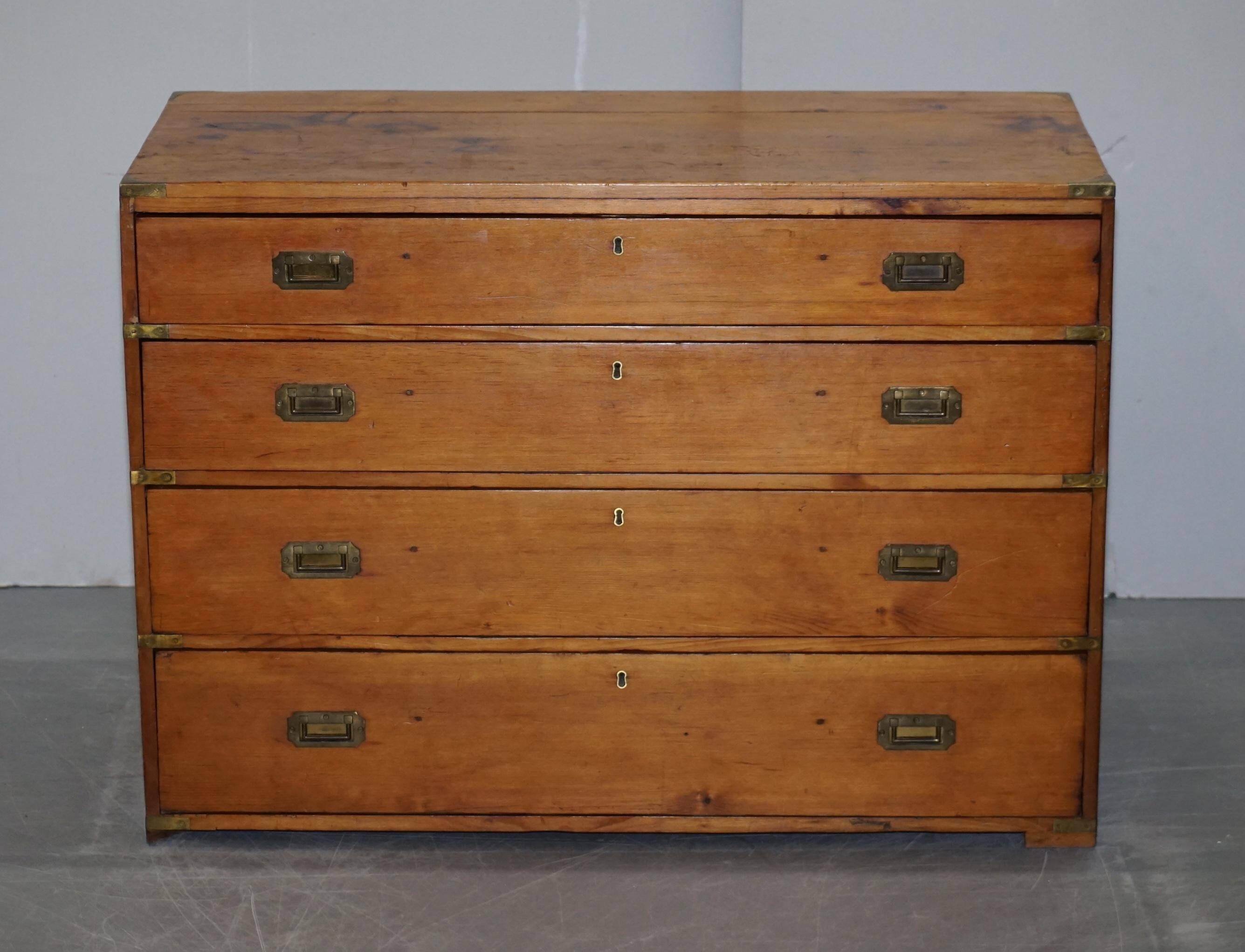 Victorian military pine commode with brass fittings.