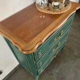 Solid wood chest of drawers restyled with patinated pine forest green