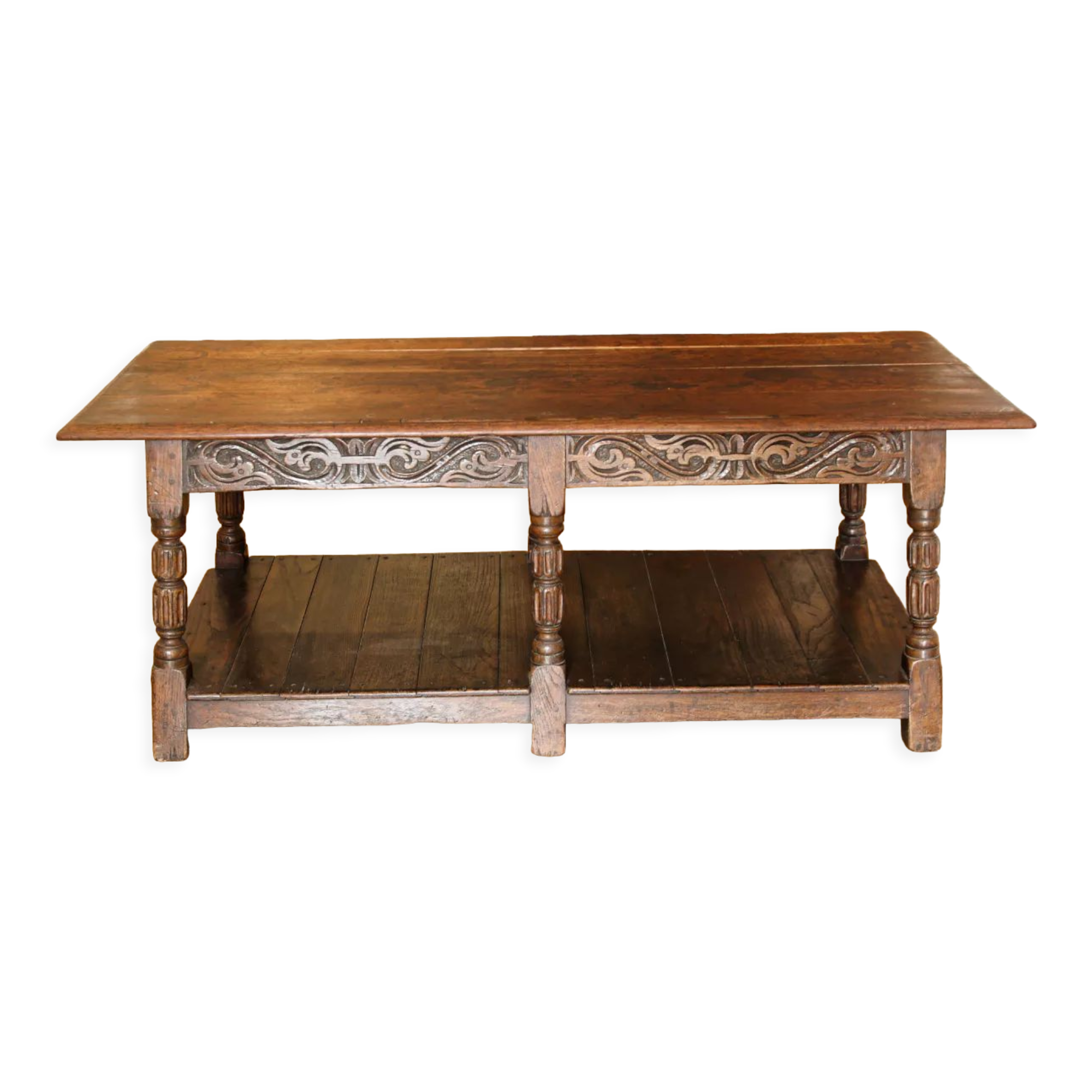 Carved solid oak coffee table