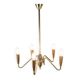 Chandelier made In Teak & Brass From 1960s