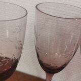 3 purple crystal flutes with finely engraved patterns year 70