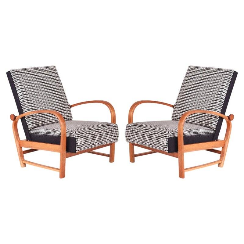 Art Deco Walnut Lounge Chairs attributed to Thonet, Germany, 1930s, Set of 2