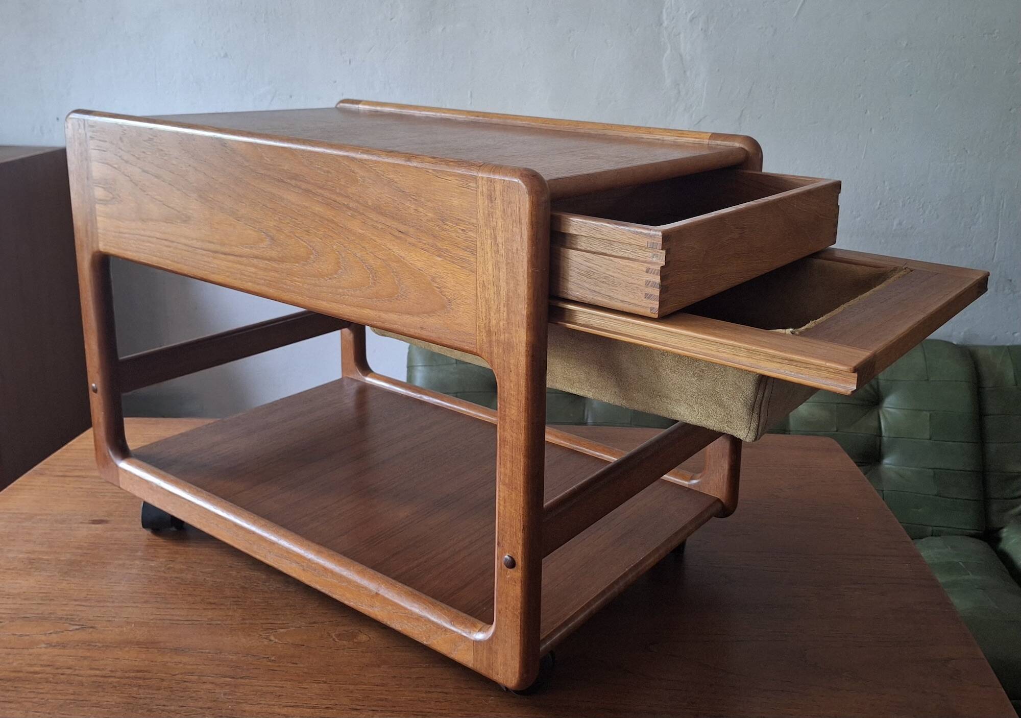 Teak multifunctional bar cart serving trolley, Denmark 1960s