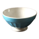 Vintage Digoin Sarreguemines blue ribbed earthenware bowl on foot