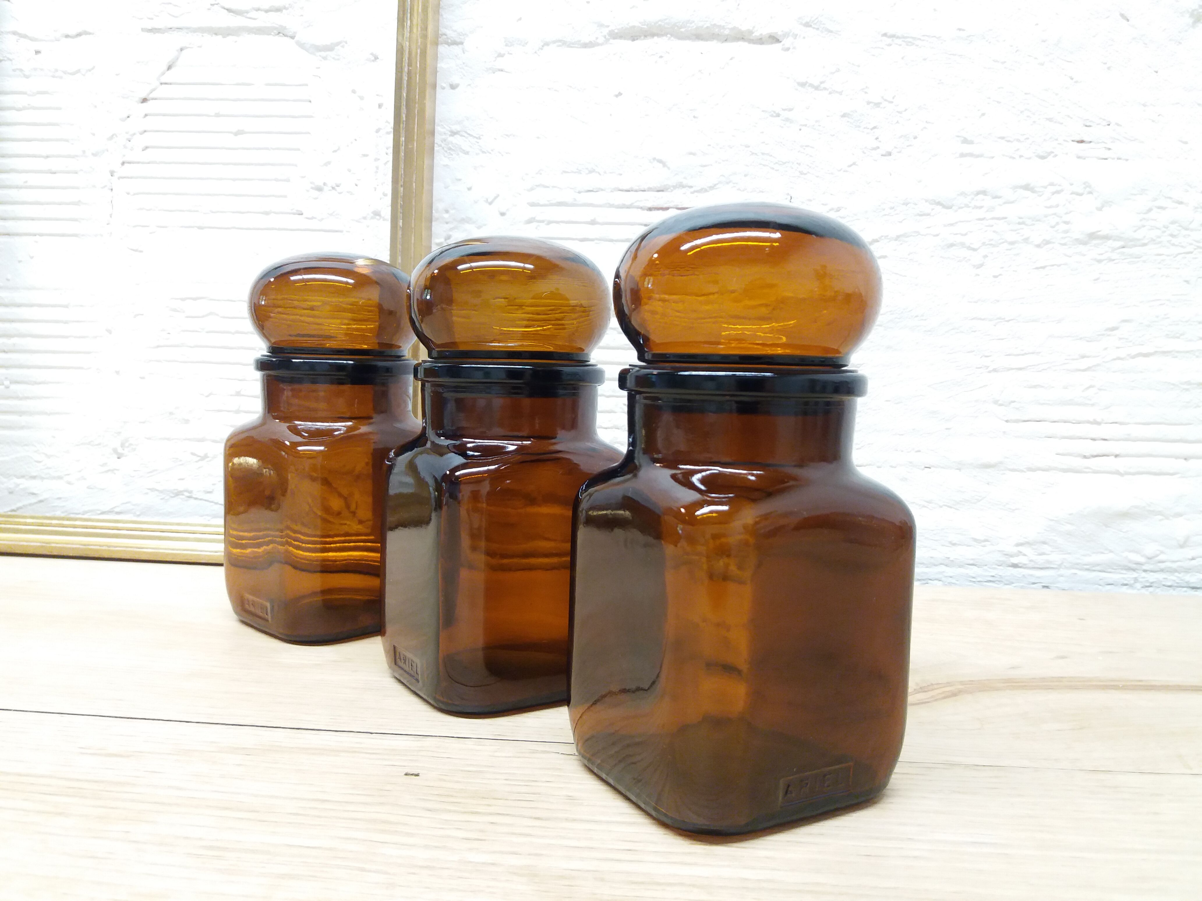 Trio jars amber glass