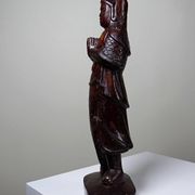 Asian statuette, popular art in carved monoxyle wood, vintage 1930-1960.