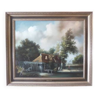 Oil on canvas J. Peeters, "Dutch Windmill in the 17th Century"