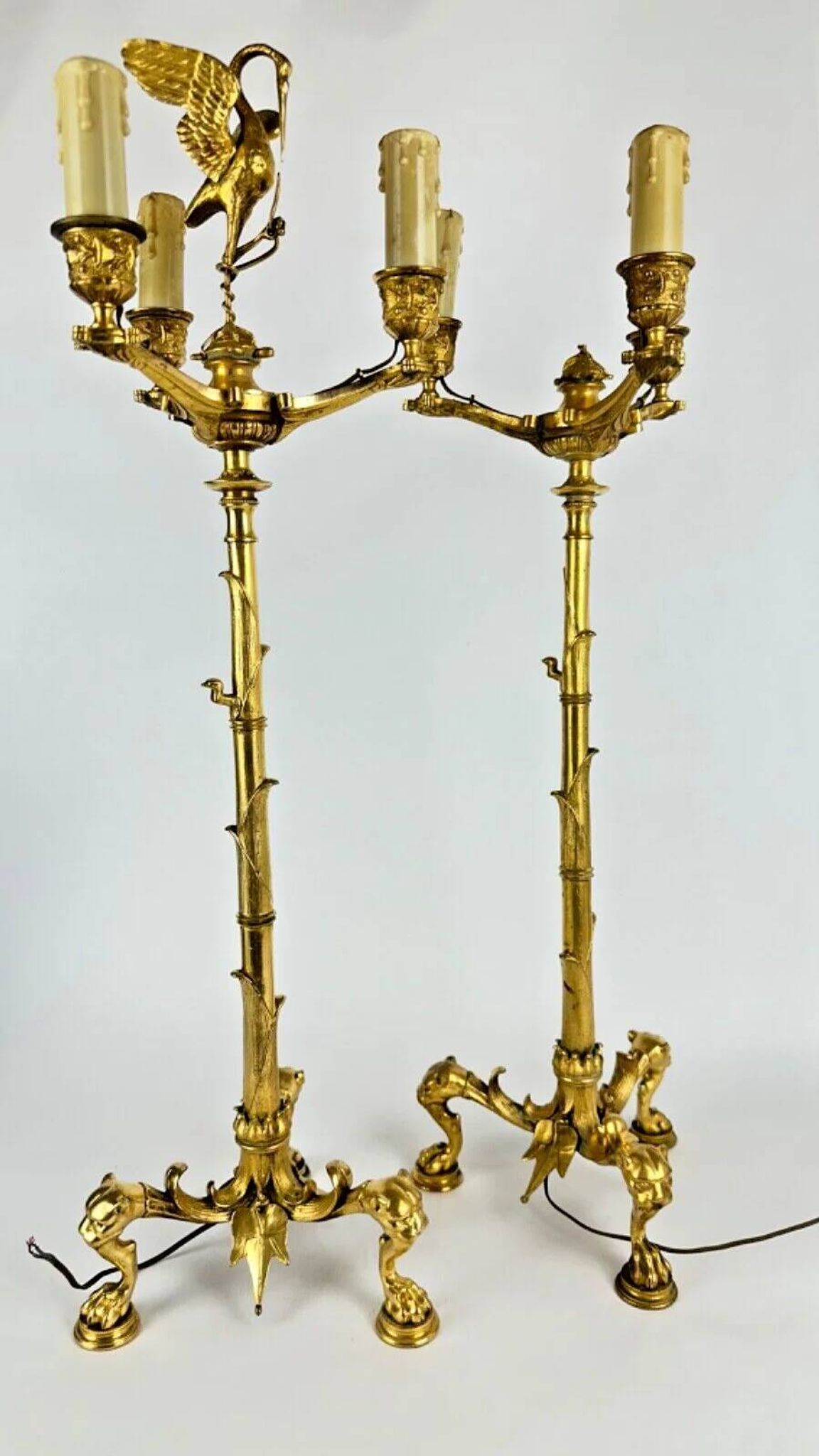 Barbedienne (attributed to), pair of candelabra with storks