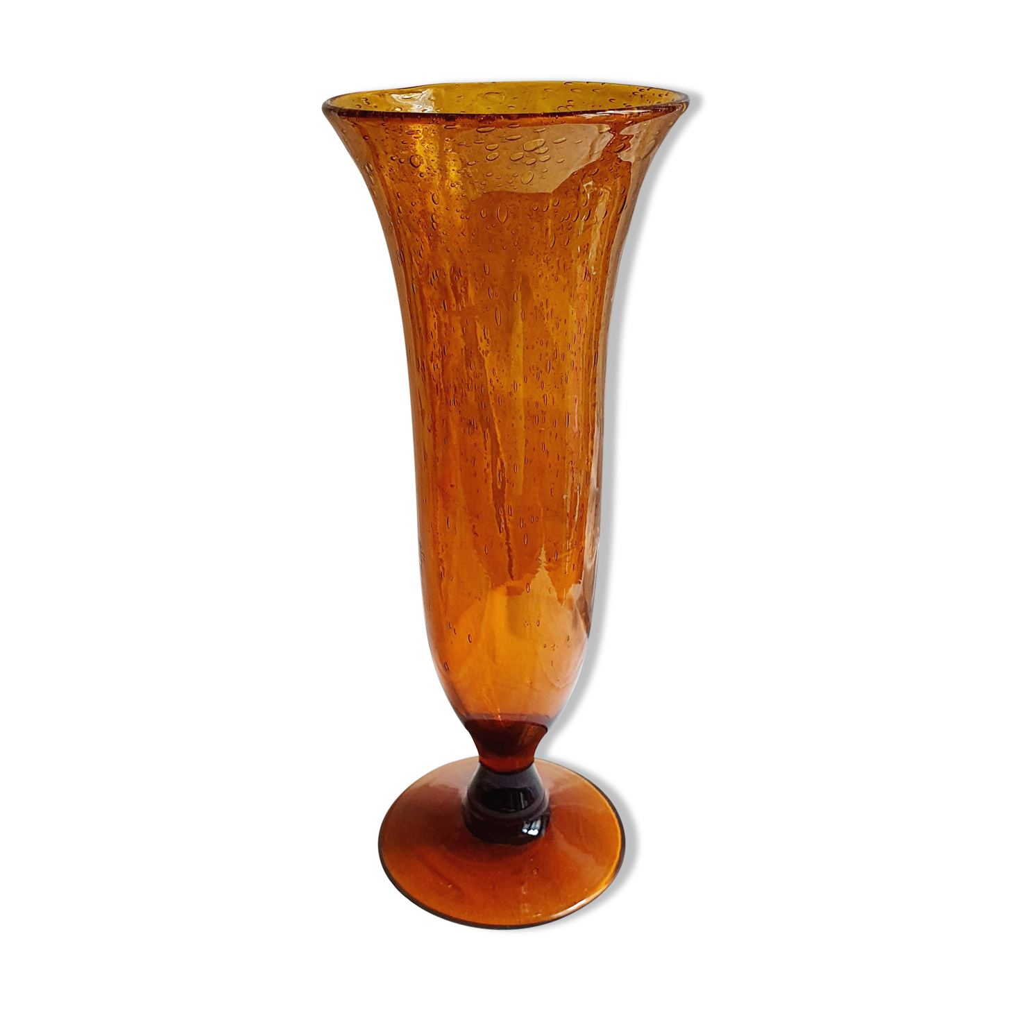 Orange bubble glass vase signed biot
