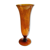 Orange bubble glass vase signed biot