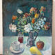 Nature morte - bouquet avec café et fruits, huile sur toile