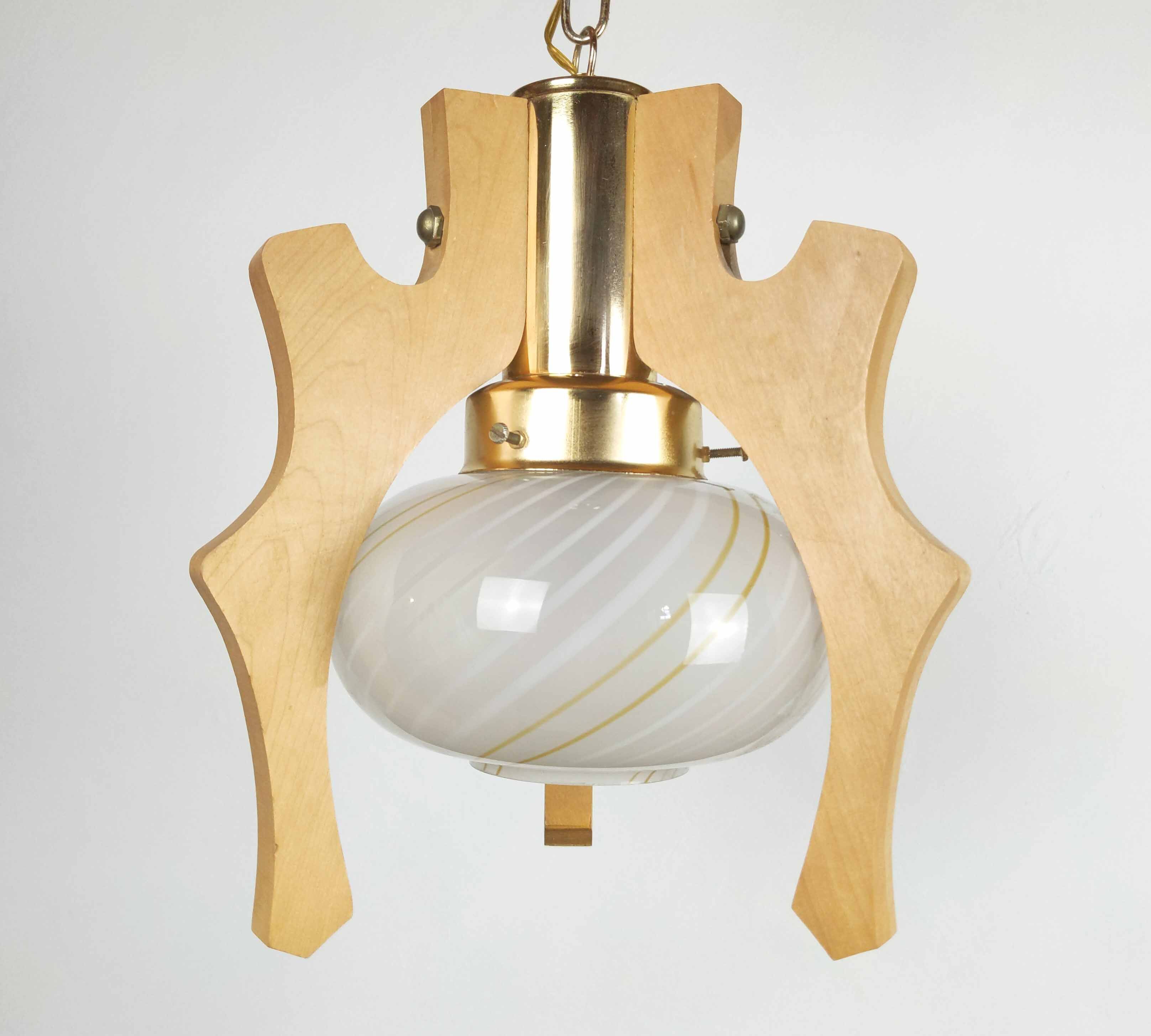 Suspension wood and Murano glass 1980s