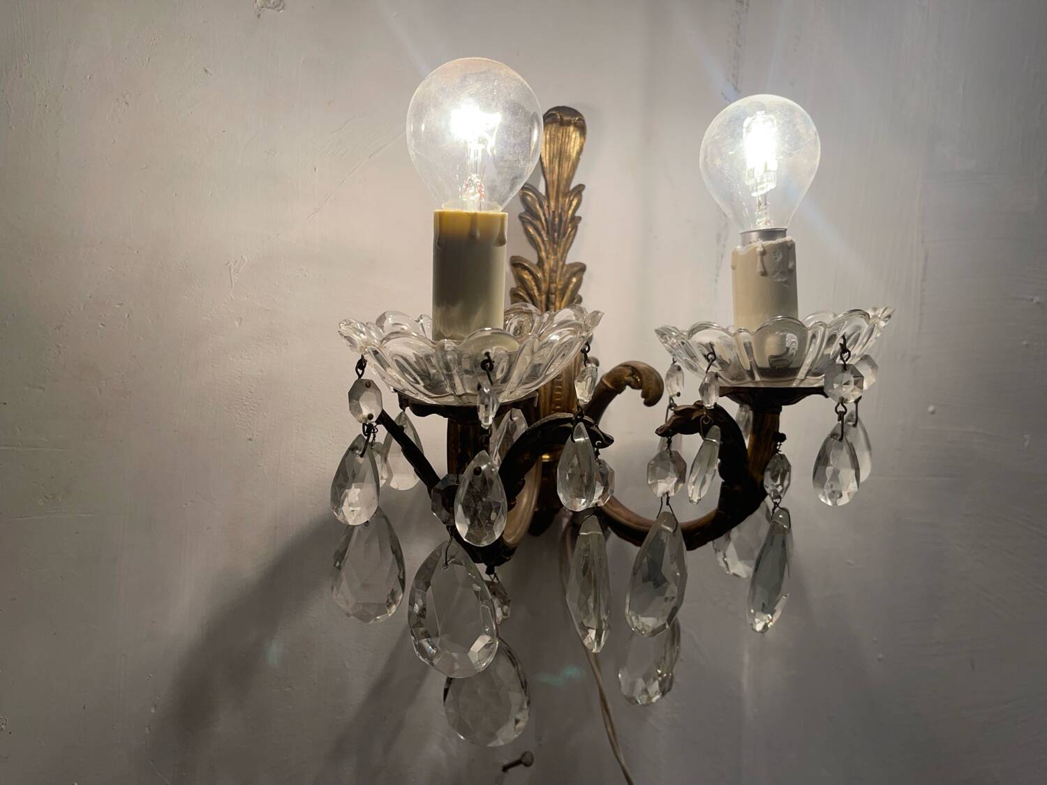 Crystal Bronze Sconces Set of 2 1950’s