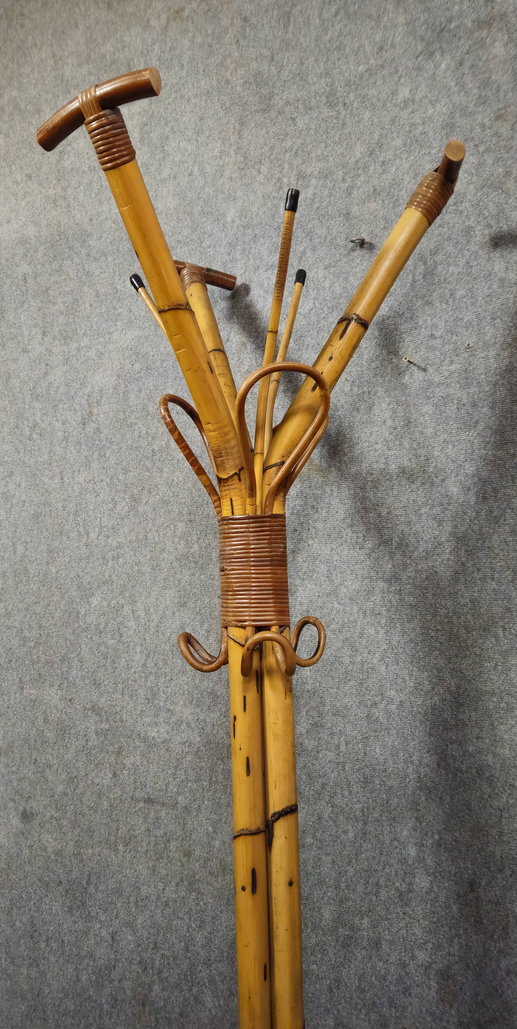 Antique bamboo and rattan coat rack, artistic work from the late 19th century.