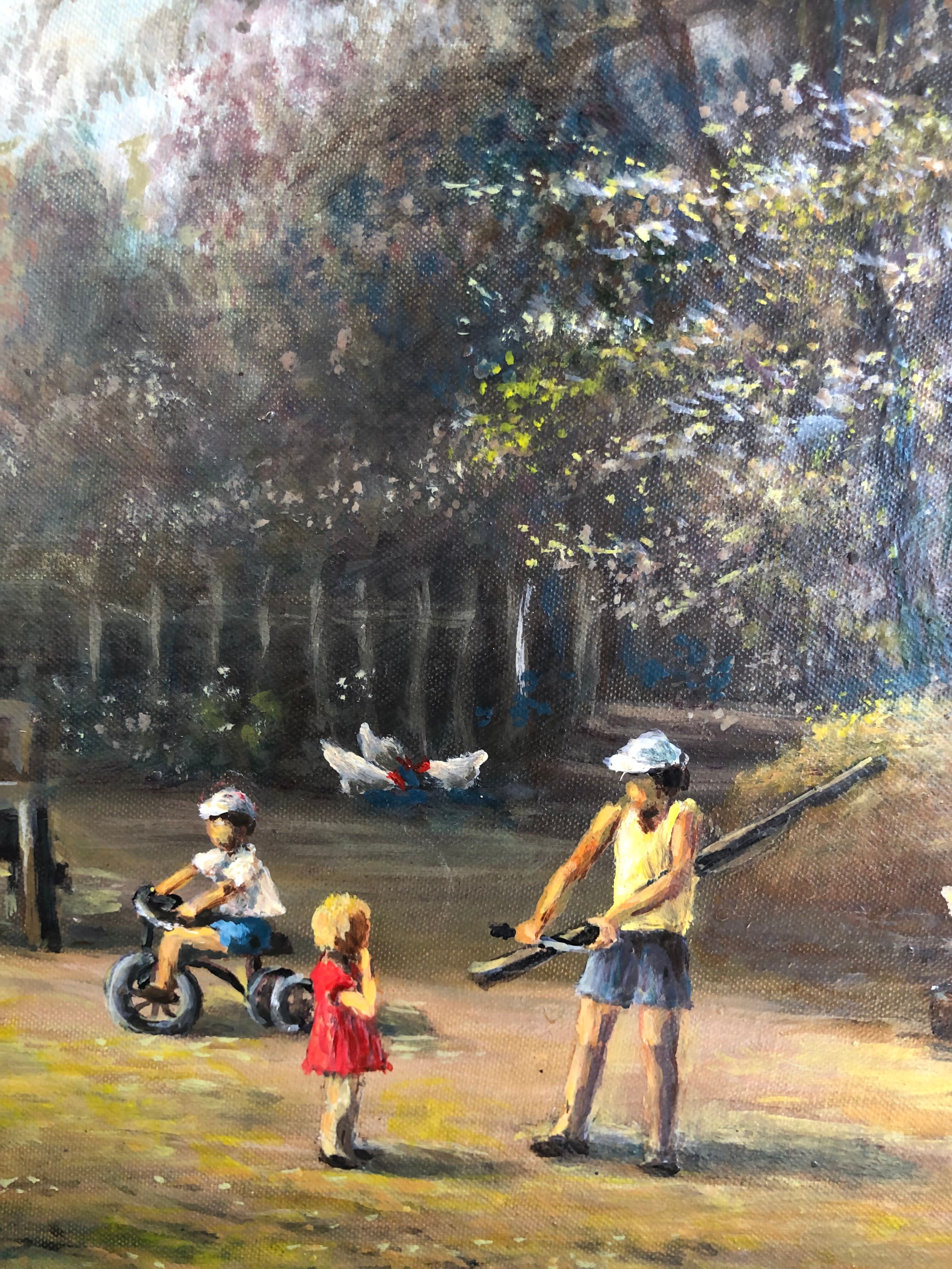 Oil on cardboard picturesque Russian stage