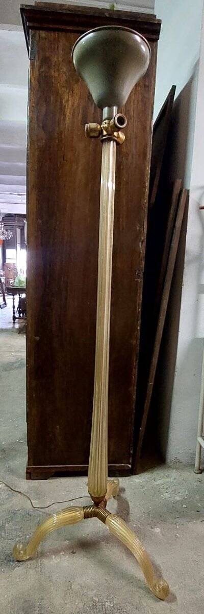 Barovier & Toso tripod floor lamp in gilded Murano glass 1930/40