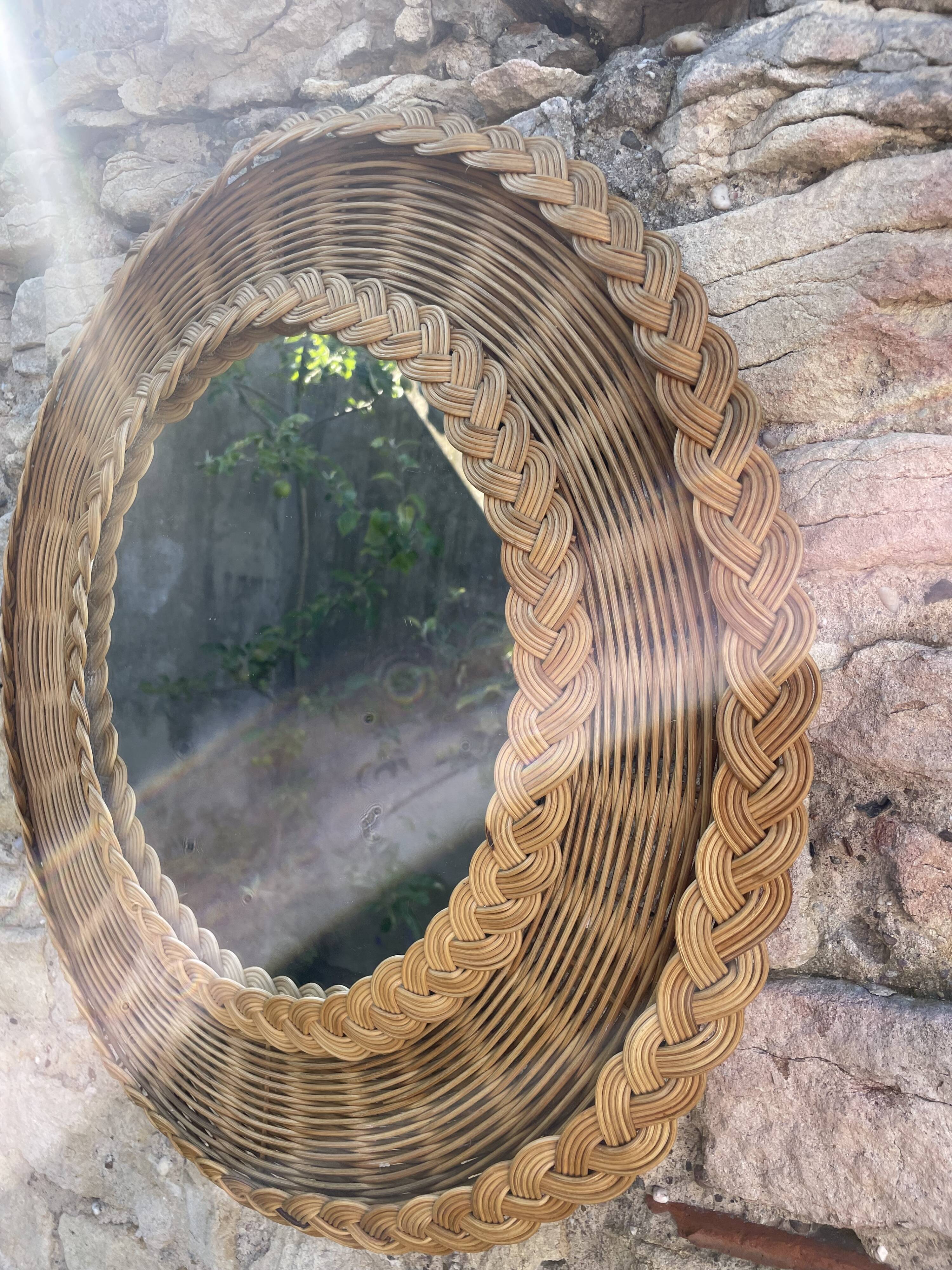 50s woven wicker mirror