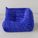 Togo corner chair in blue velvet by Michel Ducaroy for Ligne Roset