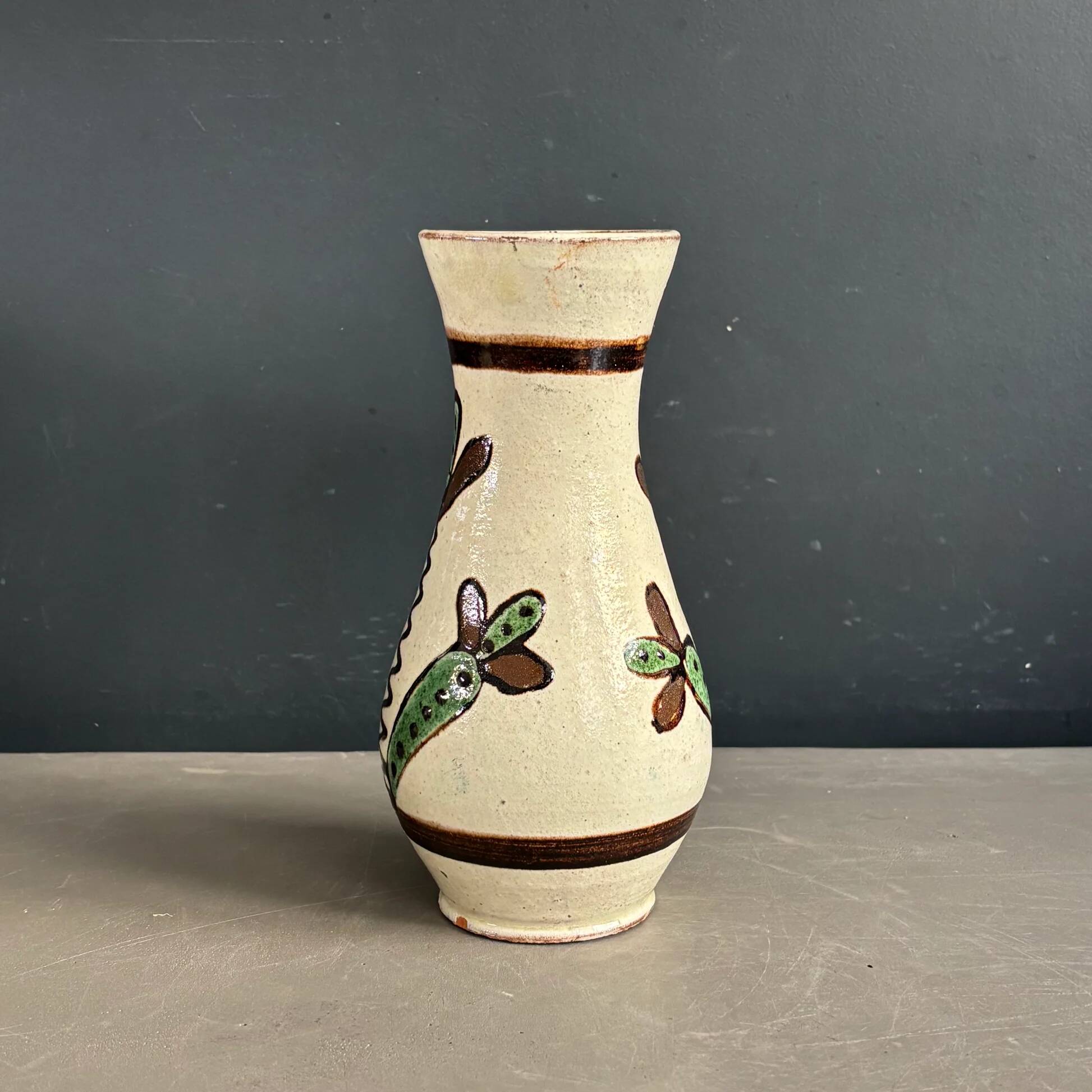 Vintage ceramic vase with handle, glazed with patterns - Ref 1280