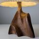 Sculptural table lamp in carved olive wood, organic modern 1970s