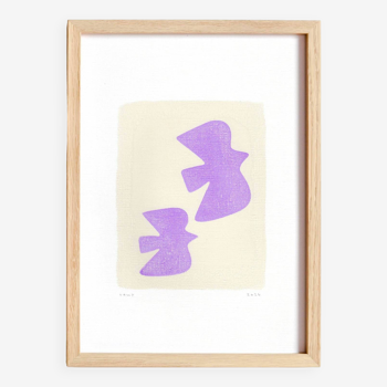 Original illustration on paper - birds - lilac - signed eawy