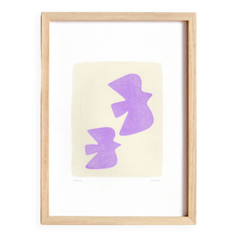 Original illustration on paper - birds - lilac - signed eawy