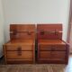 Pair of vintage bedside tables with high backrest in wood - 1970s