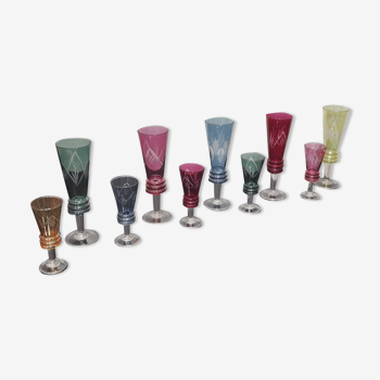 Lot de 5 flûtes et 5 verres apéritifs digestifs en verre style st louis