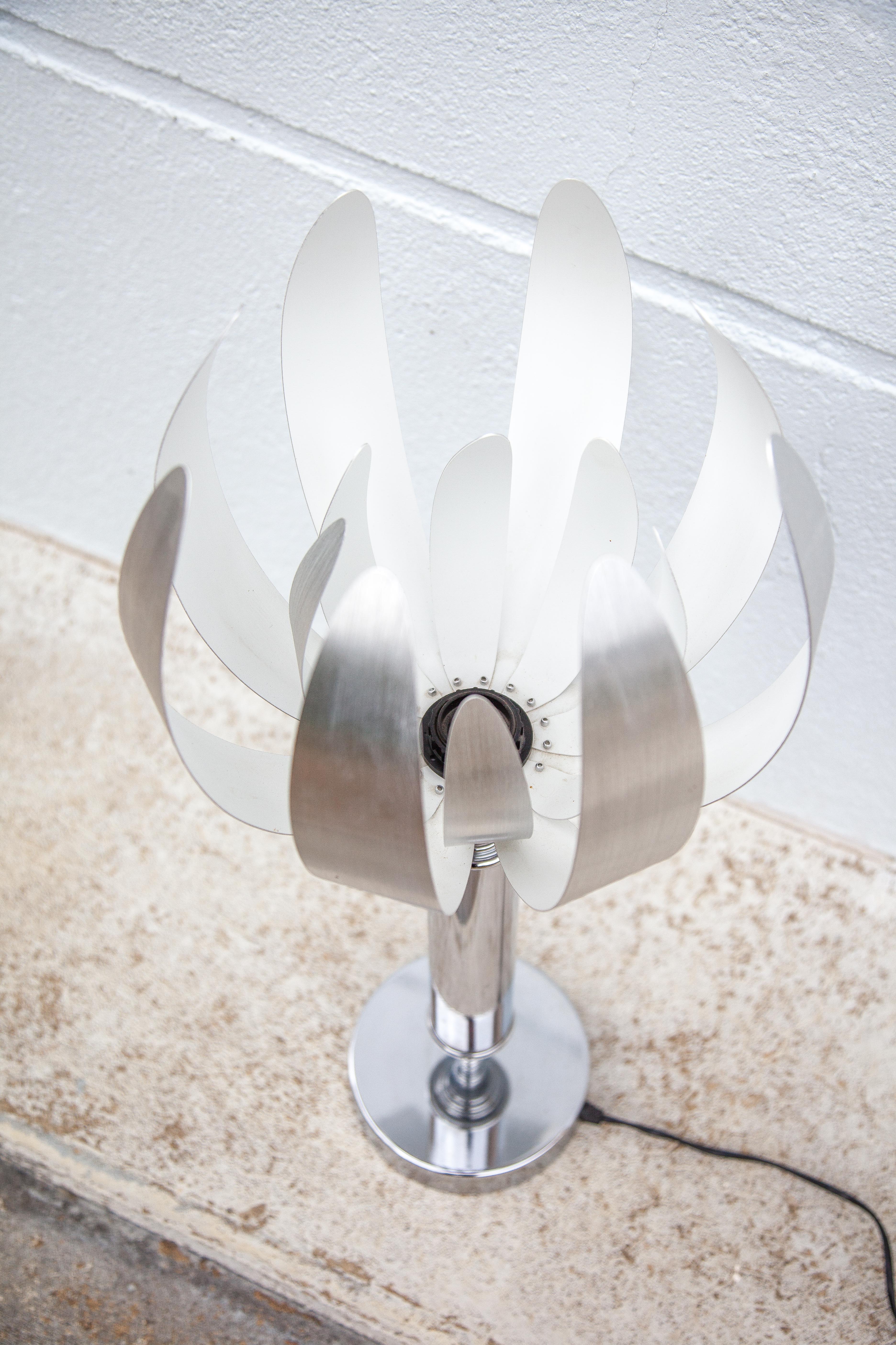 Vintage lamp, table lamp, chrome lamp with brushed steel blades, flower lamp, design lamp
