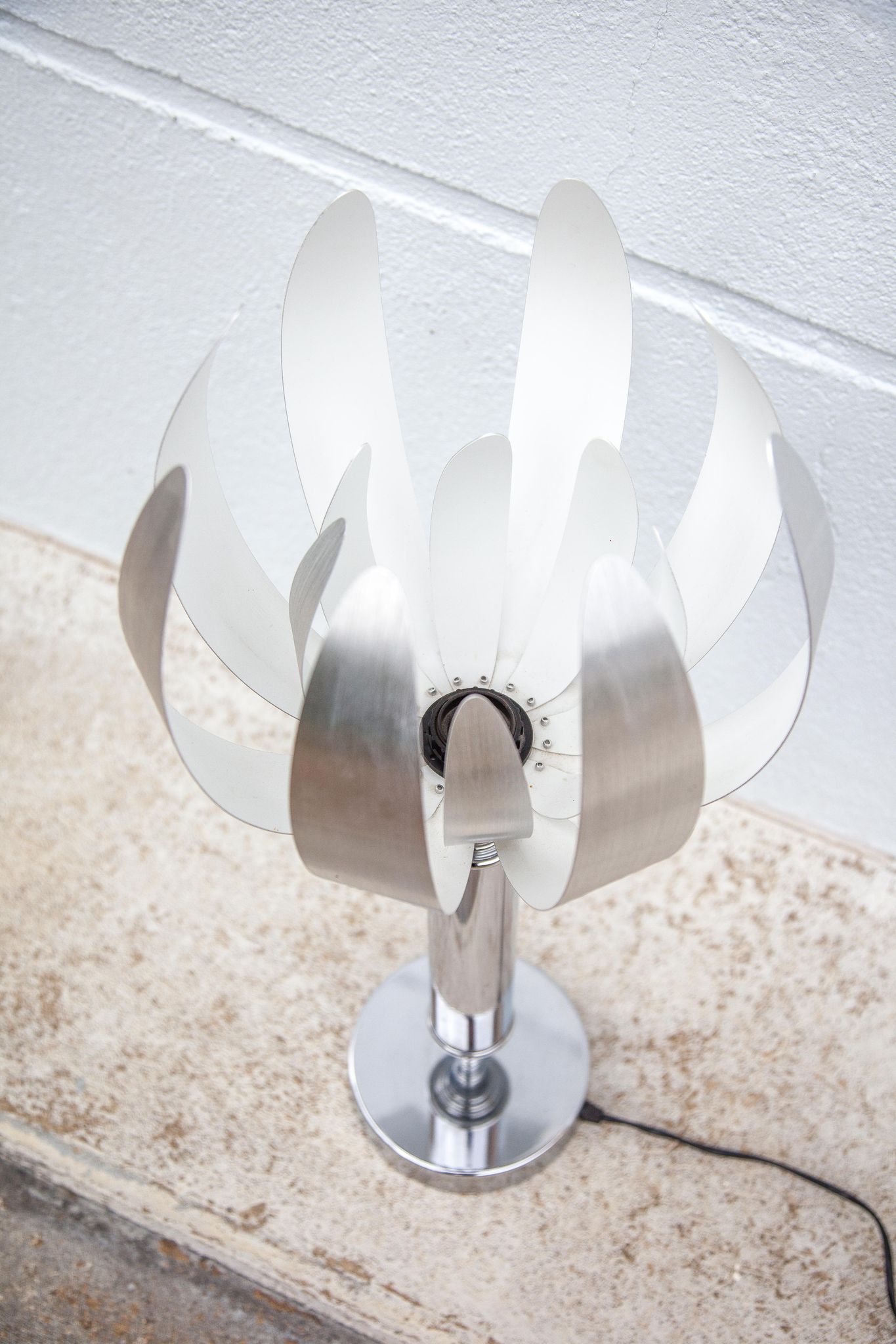 Vintage lamp, table lamp, chrome lamp with brushed steel blades, flower lamp, design lamp