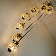 1960s mid century cascading lamp 7 flower-shaped glass shades and brass chandelier