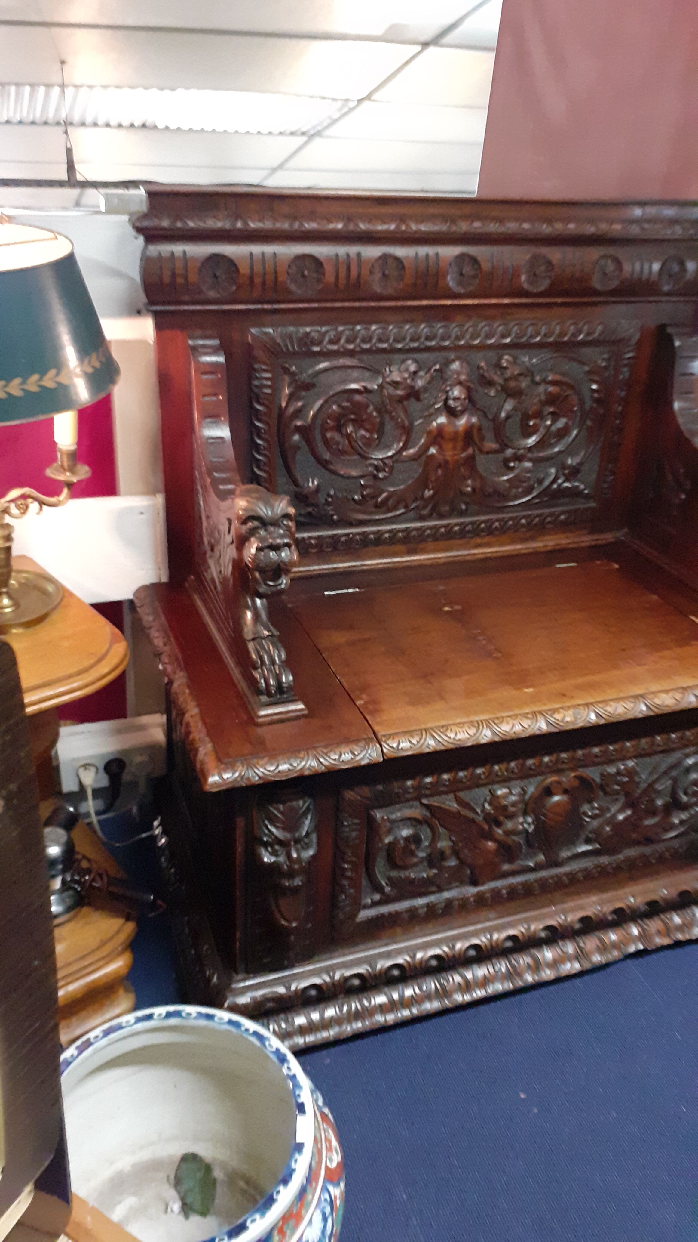 Henri II style walnut chest bench