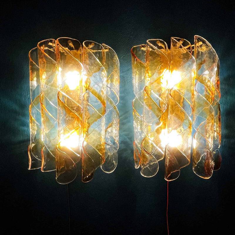 Pair of wall lights AV Mazzega Torciglione Murano