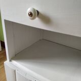 White night table with grey marble top