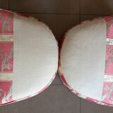 Pair of Louis XVI style armchairs in walnut and pink silk and ecru