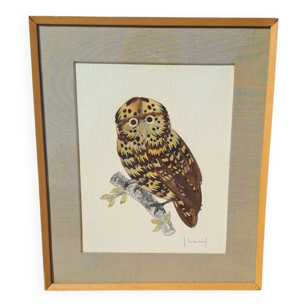 Tableau encadré sous-verre chouette en ailes de papillons